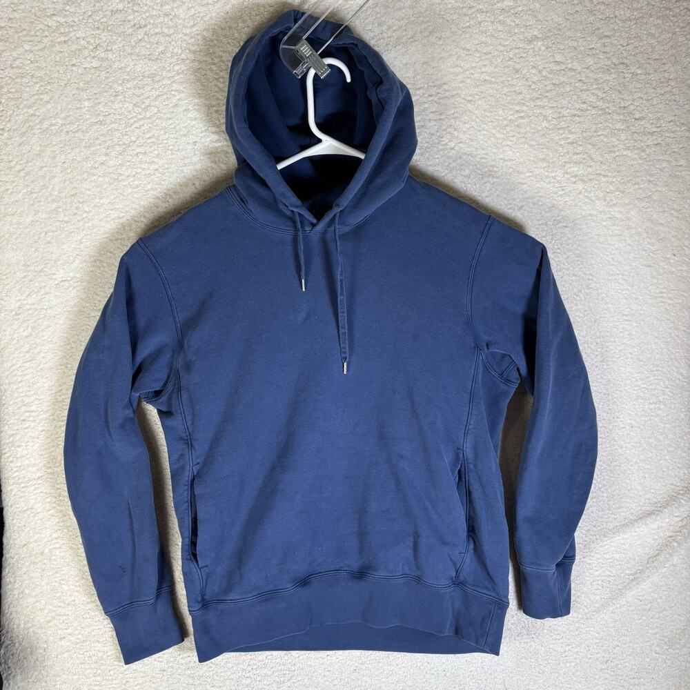 Uniqlo Hoodie Sweatshirt Mens Medium Blue Side Pockets Fleece Pullover READ